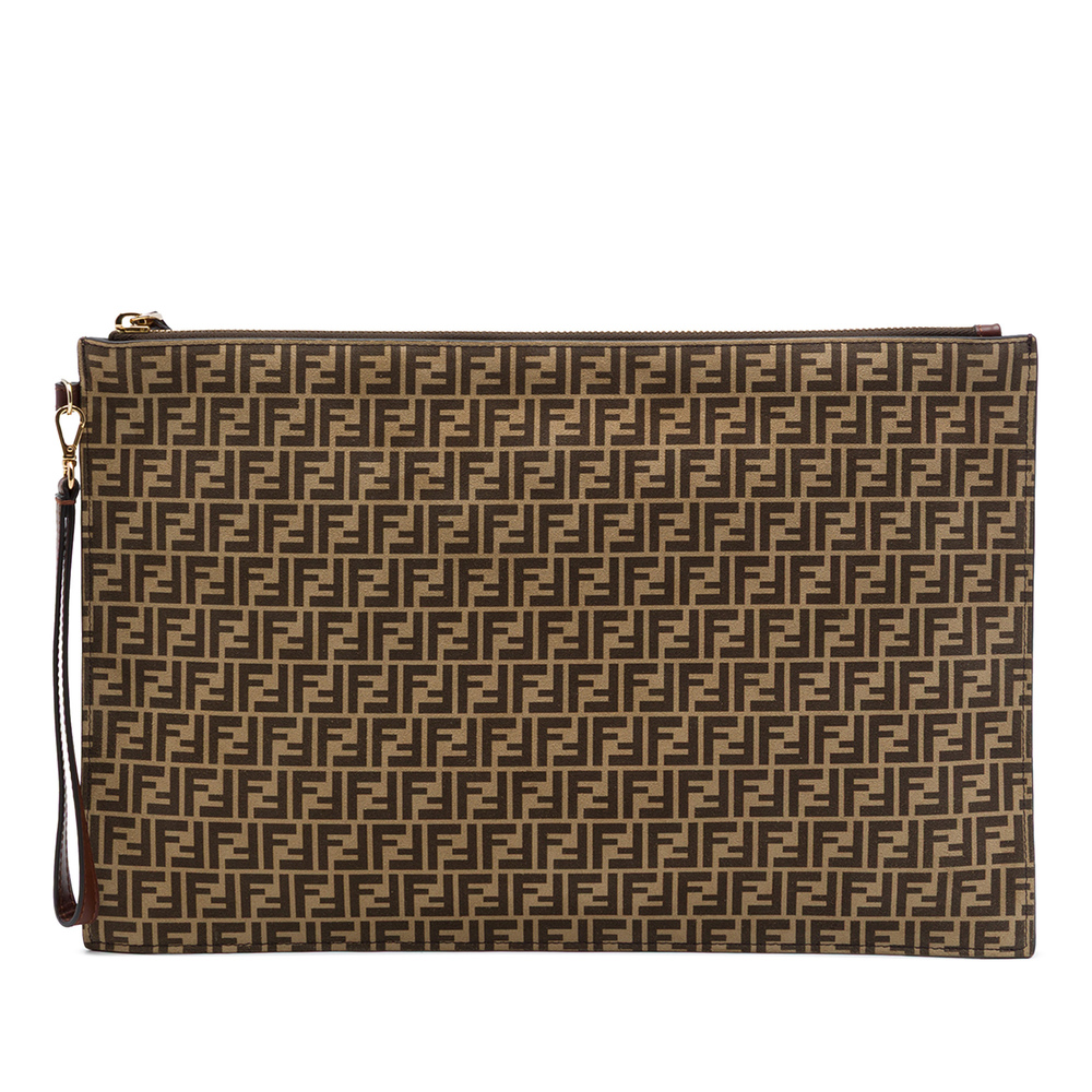 Pre-Loved Fendi Large Zucchino Suede Flat Pouch